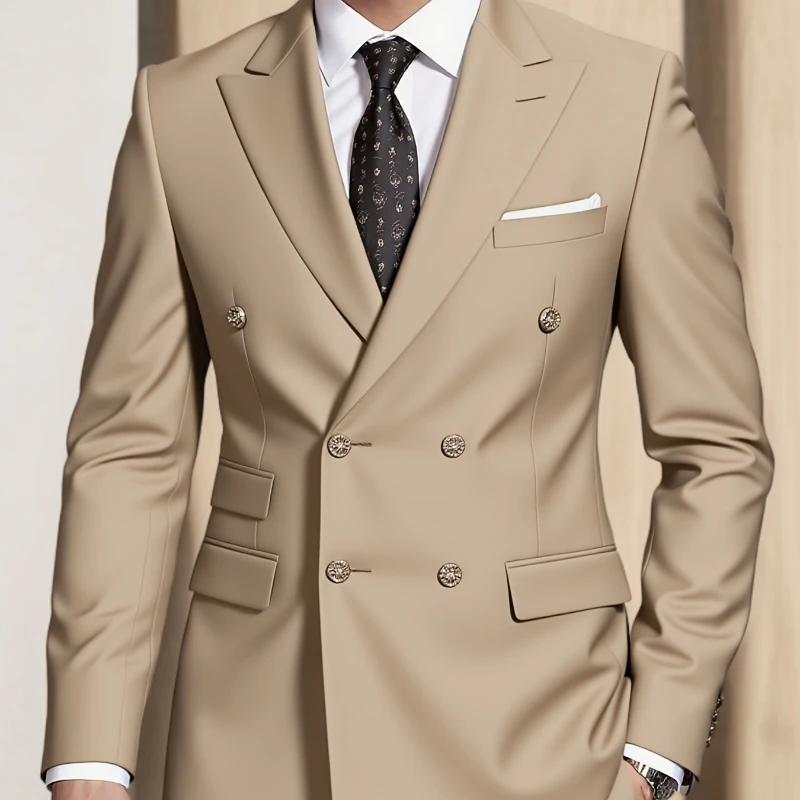

2pcs Men's Casual - Solid Color Jacket Trousers, Regular Fit Matching Suit For Weddings, Business