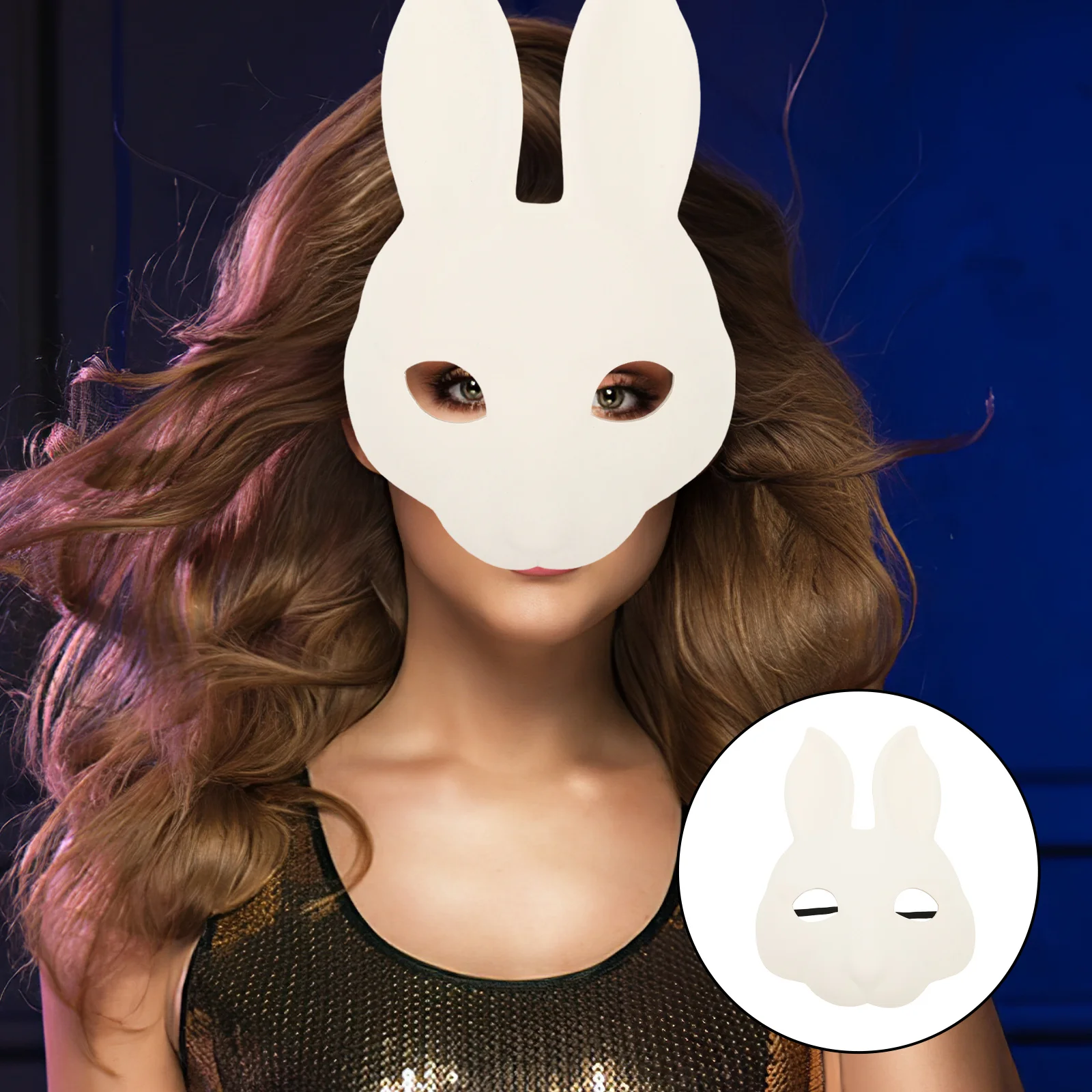 

Half Face White Bunny Mask Rabbit Costume Mask Halloween Party Masquerade Carnival DIY Painting Accessory Bunny Headwear