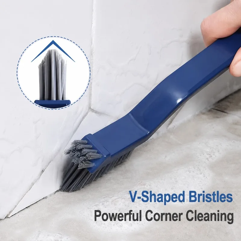 2in1 V-Shaped Crevice Brush Small Head Window Track Corner Cleaner Stiff Bristle Scrubber with Scraper Free Tweezer Hook Tool