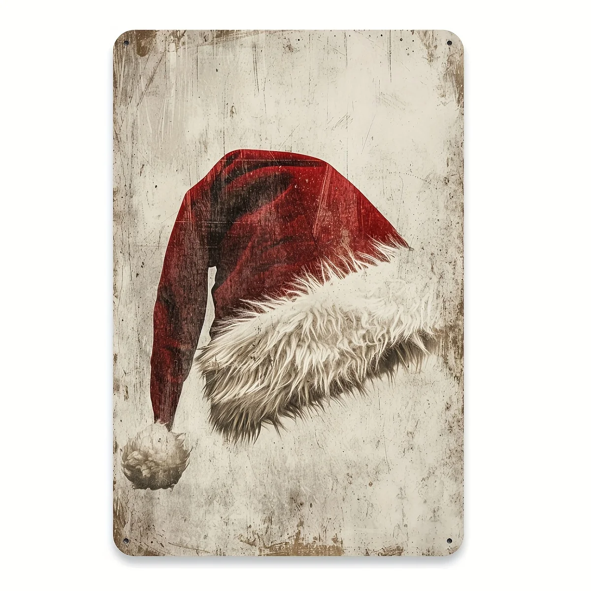 Santa Hat Metal Tin Sign, Rustic Christmas Wall Art Decor,   Iron Foil Engraving, for Gym, Garden, Cafe, Garage Indoor/Outdoor