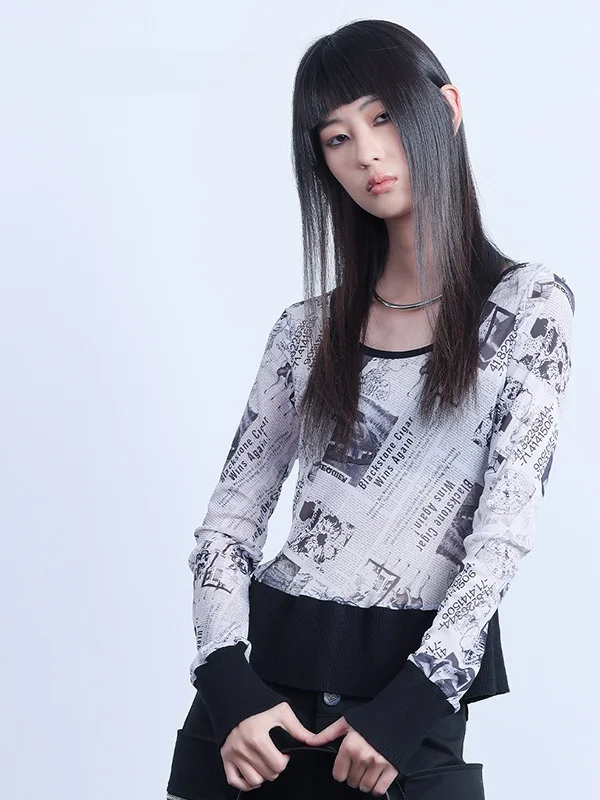 

La Pargay2025 Summer New Personalized Print Long Sve T-irt Women's Slimming Versatile Base irt Hoodie Street Punk Sle