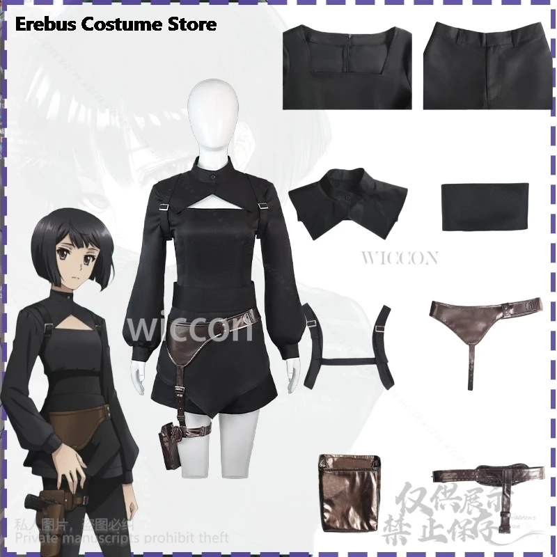 أزياء أنيمي جديدة لعام 2025 من Echika Hieda التأثيرية أزياء المعركة السوداء وحزام الباروكات Jirai Kei Goth Lolita Halloween مخصصة