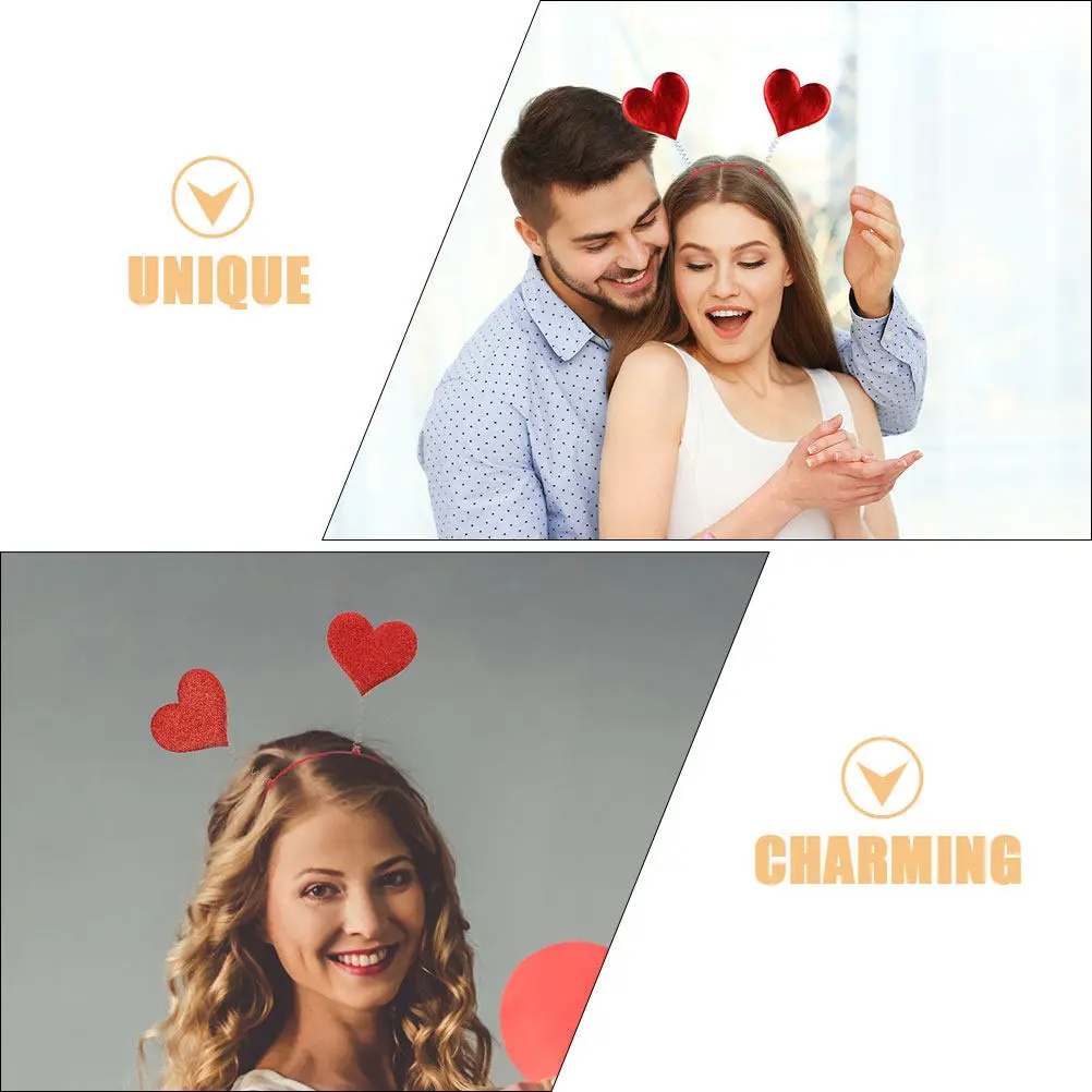 

2Pcs Valentine' Day Headband Heart Hair Headpieces for Women Girls Festival Party Boppers Love Antenna Wedding Birthday