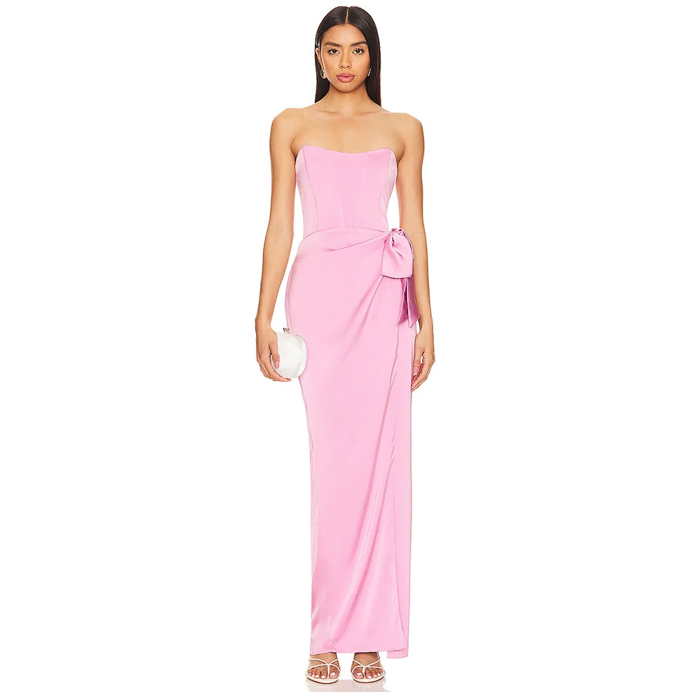 

Beauty Pink Women's Evening Gown For Wedding Mermaid Party Dress Strapless With Flower Long Simple Formal Dresse2025