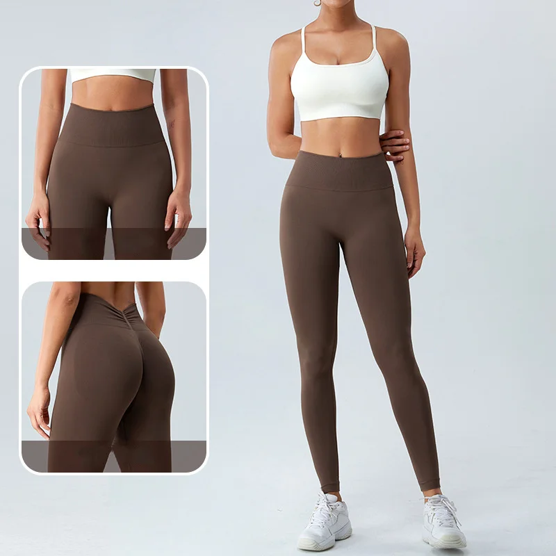 TRY TO BN Seamless Yoga Pants Fitness Leggings High Waist Knit Peach Hip Workout Sport Leggings Push Up Running Gym Tights Women