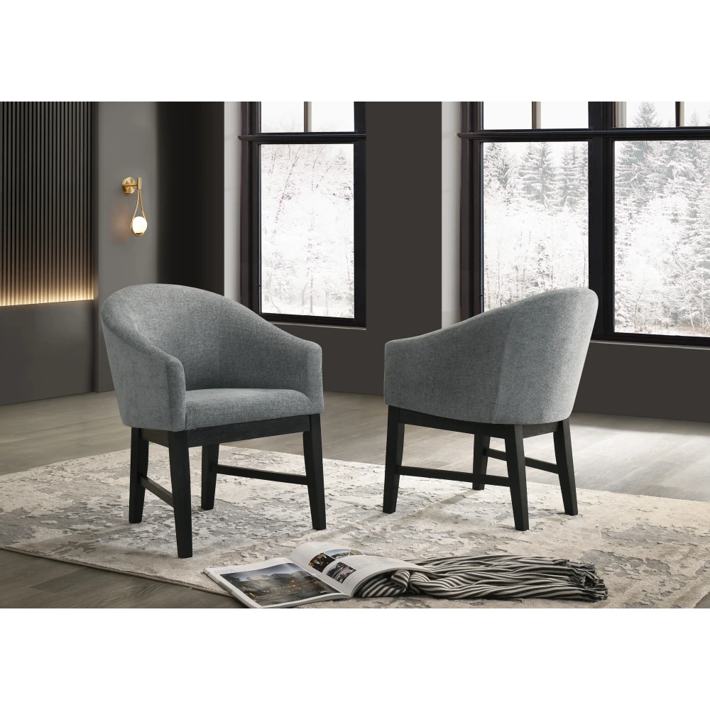 

Haven Set of 2 Gray Fabric Barrel Dining Chair with Black Finish Legs
