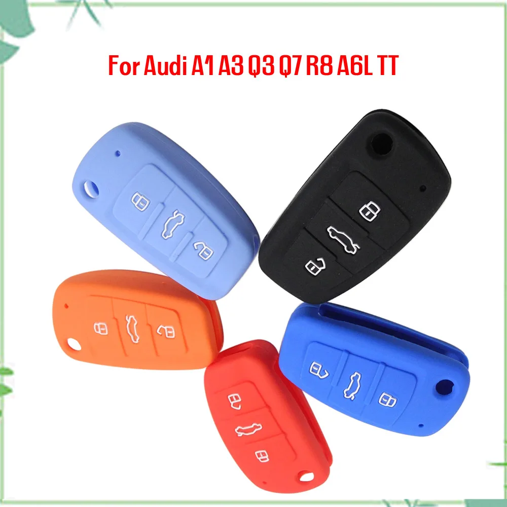 Jingyuqin New 3 Buttons Car Silicone Key Cover Styling Case Fob Shell For Audi A1 A3 Q3 Q7 R8 A6L TT Keys