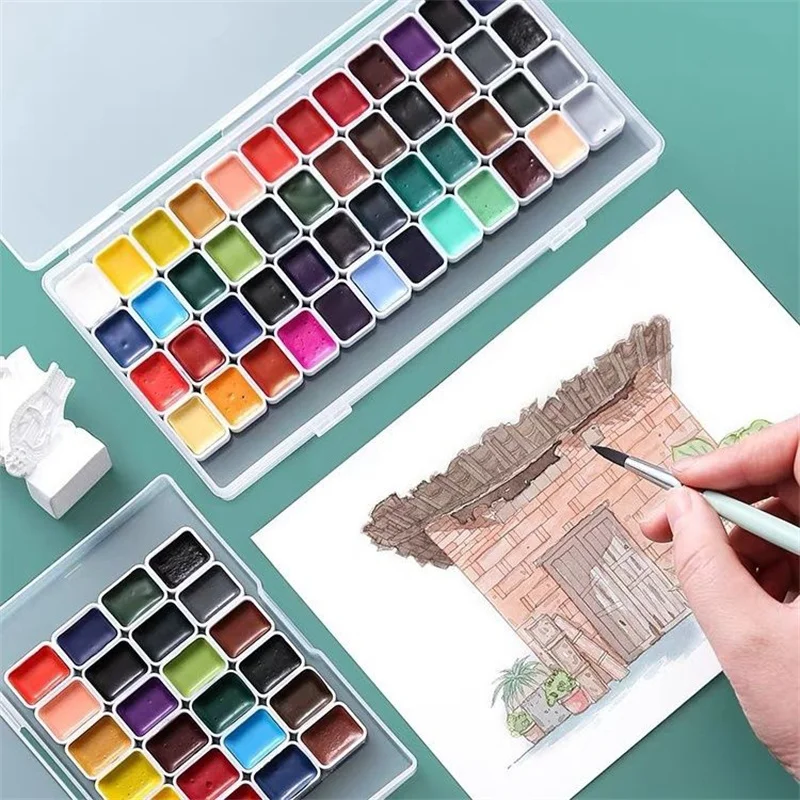 Professionelles 60-Farben-Granulat-Festwasserfarben-Set 1ml Tragbares Transparentes Aquarell-Kit für Studenten und Anfänger zum Zeichnen