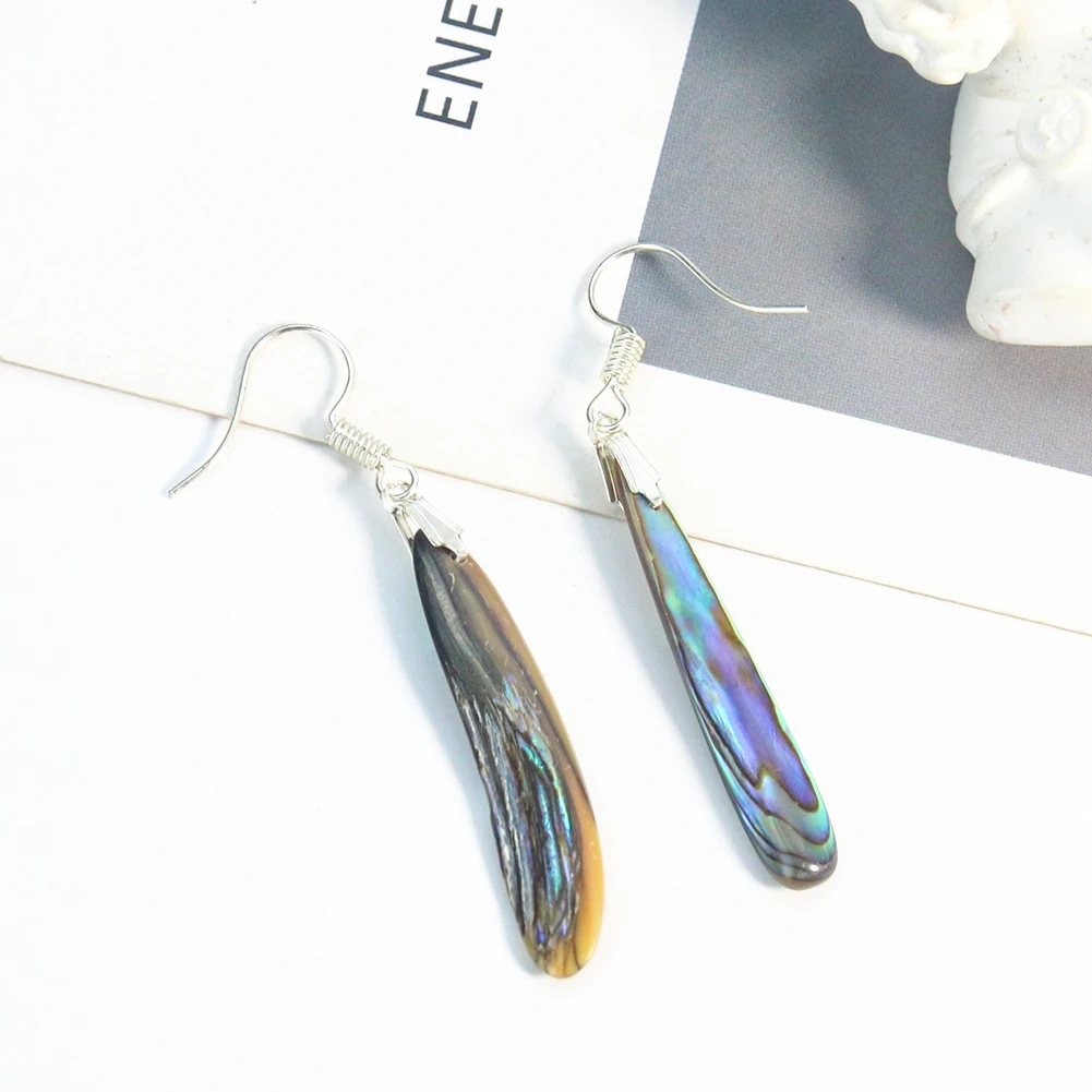 1Pair Rainbow Lustre Natural Abalone Shell Unique Texture Irregular Dazzling Water Droplet Women Dangle Earrings Charm Jewelry