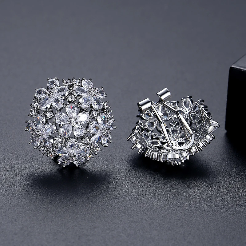 LUOTEEMI Brand AAA Cubic Zirconia Vintage Big Flower Stud Earrings Fashion Women Luxury Bridal Wedding Engagement Chic Jewelry