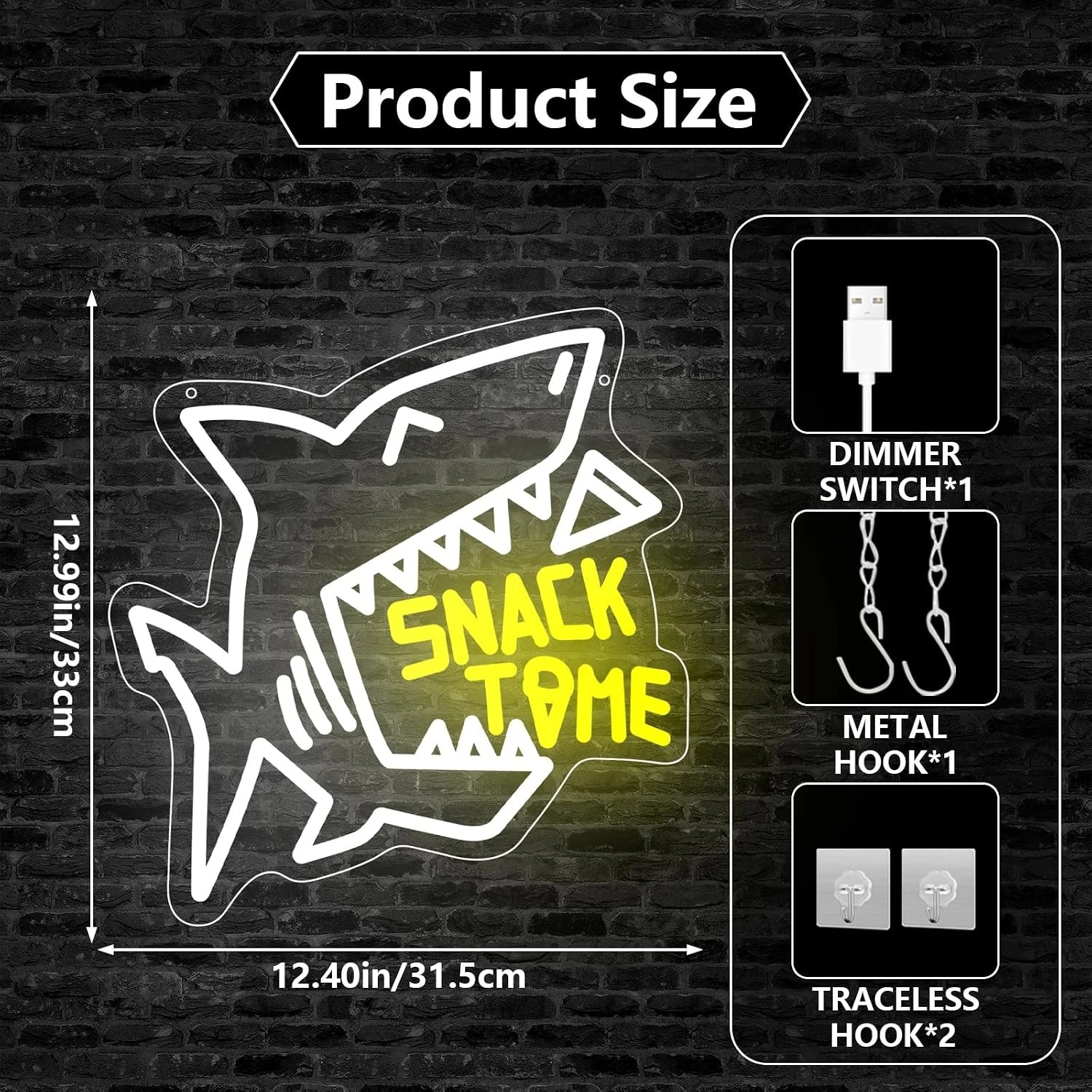 Cute Shark Snack Time LED Neon Sign USB Powered Neon Light, Kid Bedroom Game Room Wall Art Decor, Christmas New Year Gift