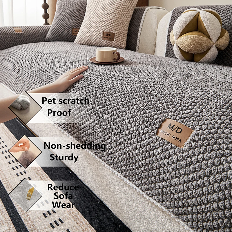 1 Stück warmes Plüsch-Sofakissen, haustierfreundlich, Rückenlehnenkissen, Armlehnenkissen, Kissenbezug, rutschfester, maschinenwaschbarer Möbelschutz, geeignet für Einsitzer-Sofas, Zweisitzer-Sofas, Dreisitzer-Sofas und Kombinationssofas, geeignet für alle Jahreszeiten, perfekte Heimdekoration, Wohnzimmer-Sofakissen – Detail 4
