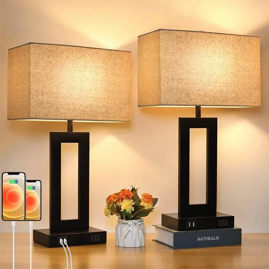 Bedside Lamp With 2 USB Ports Touch Control Table Lamp 3-Way Dimmable Bedroom Modern Nightstand Lamp For Living Room