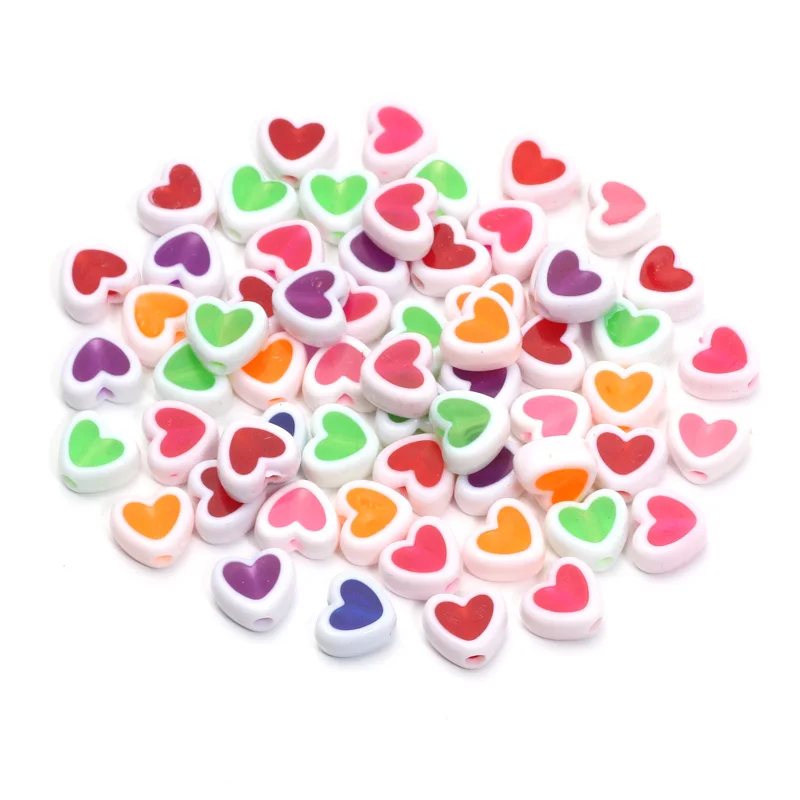 White Green Color Acrylic Beads 8mm 50pcs Love Heart Beads Acrylic Spacer Beads For Jewelry Making DIY Jewelry Beads Accessories