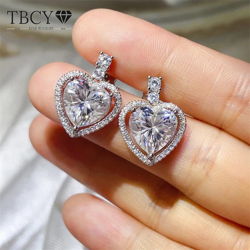 

TBCYD 10ct D Color Moissanite Diamond Heart Earrings For Women S925 Silver Luxury Fine Jewelry Gifts