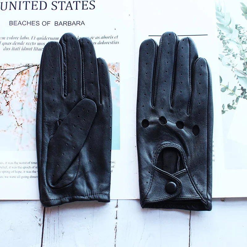 Women's Summer Full Finger Leather Gloves Breathable Single-Layer Sheepskin Fashionable Short Motorcycle Riding Gloves