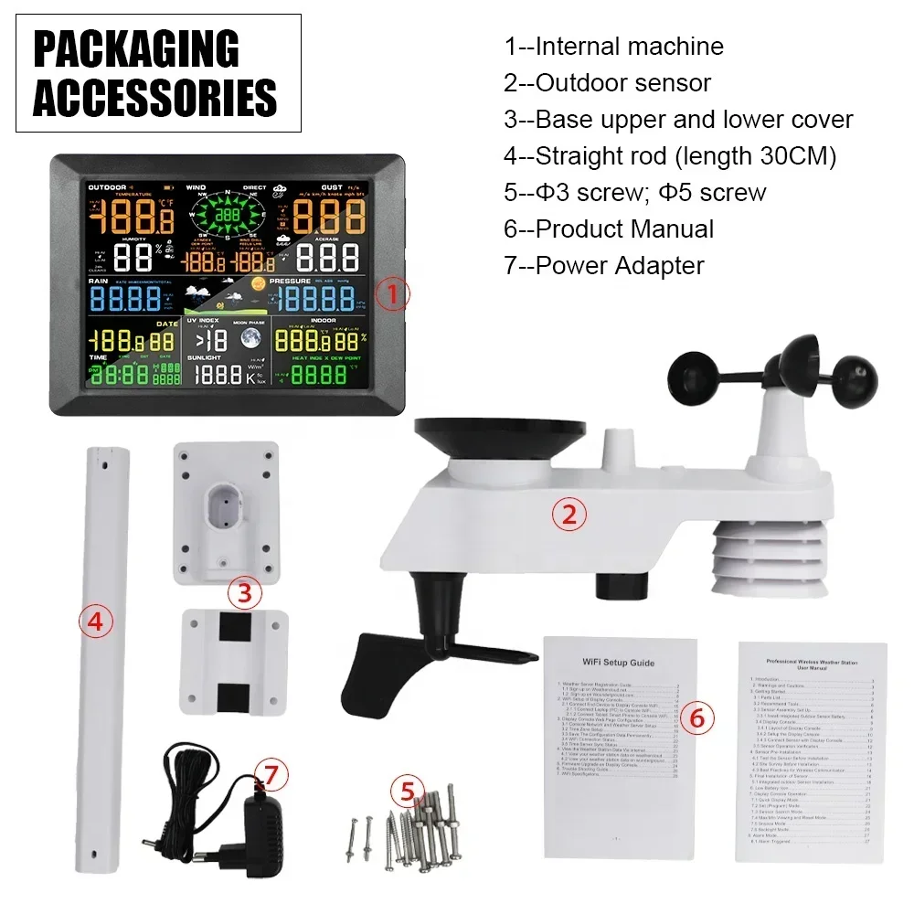 

NEW Weather Station wifi + UV index Type RTS 9 in 1 big screen indoor and WIFI connect outdoor sensor on sale weather station