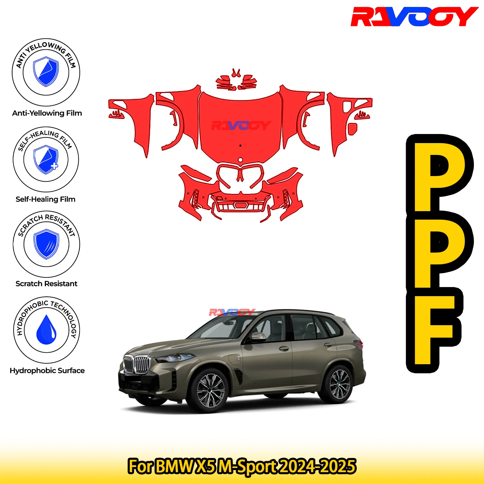 

For BMW X5 M-Sport 2024-2025 Glossy Matte Black Precut front PPF Kit Paint Protection Film
