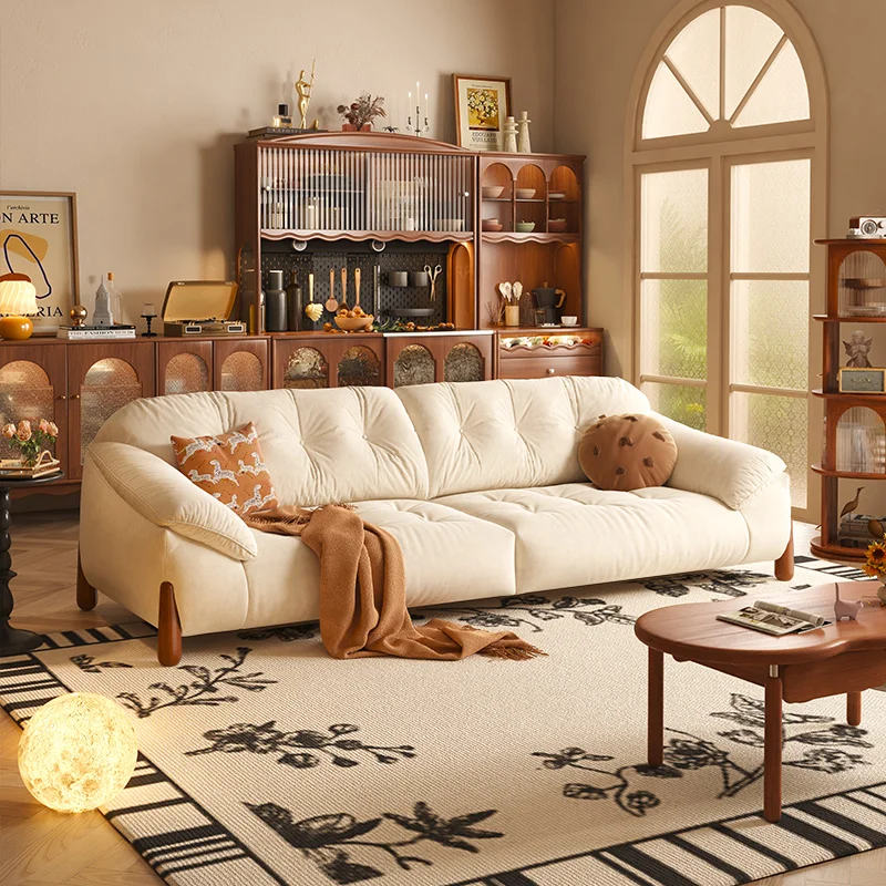 

Ear Sofa Living Room Small Apartment Simple Cream Style Straight Row Fabric Sofa Cat Scratch Cloth