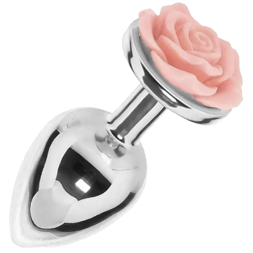 Pink Rose Stainless Steel Metal Butt Plug with Flared Base Luxury Jeweled Anal Plug for Women And Men