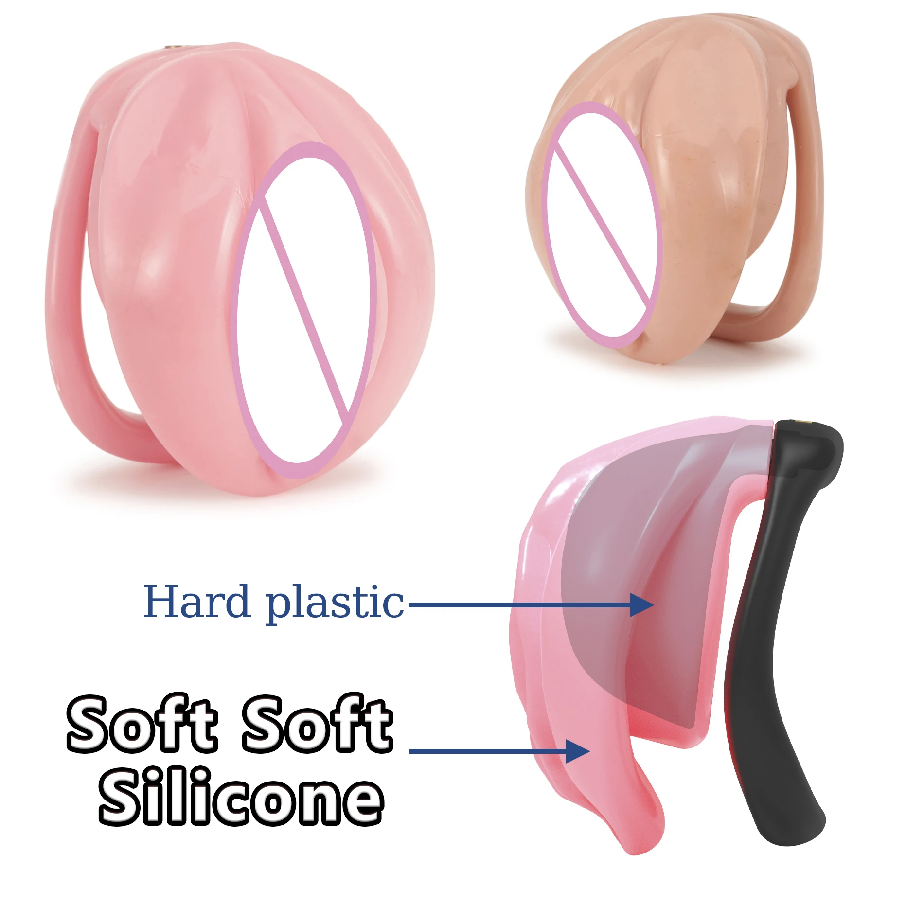 New Soft Pussy Hole Sissy Chastity Cage with 4 Size Penis Rings, Cock Cage,Chastity Lock Bondage BDSM Sex Toys for Man Gay 18+