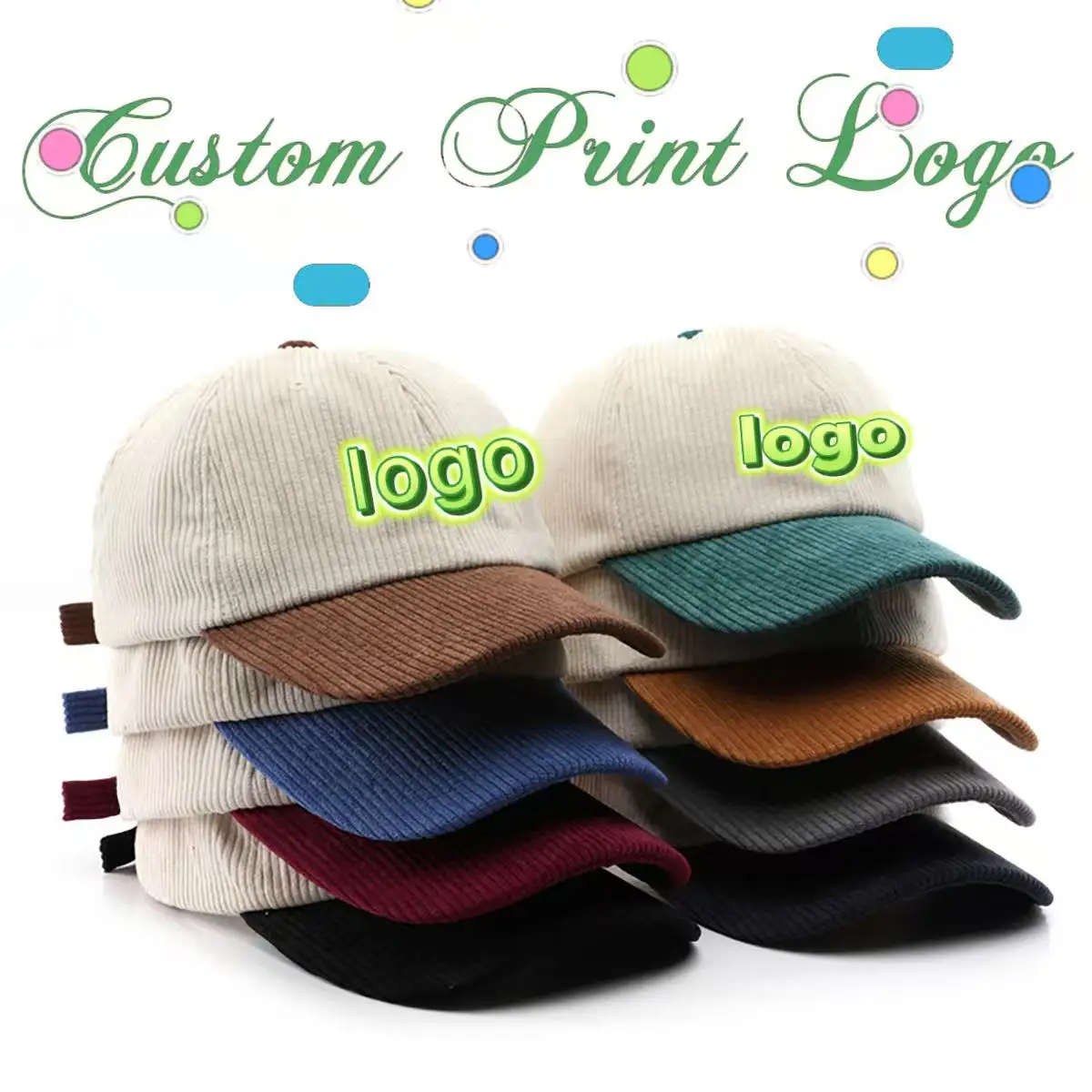 Customized Printed Logo Color Blocked Corduroy Duck Tongue Hats Men's And Women's Outdoor Windproof And Sunshade Baseball Caps