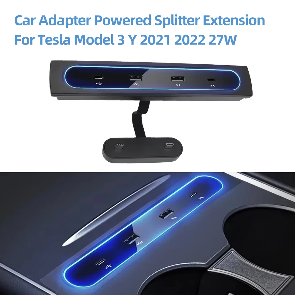 Caricatore rapido USB Shunt Hub Docking station intelligente per Tesla Model 3 Y 2021 2022 27W Adattatore per auto Alimentato Splitter Estensione