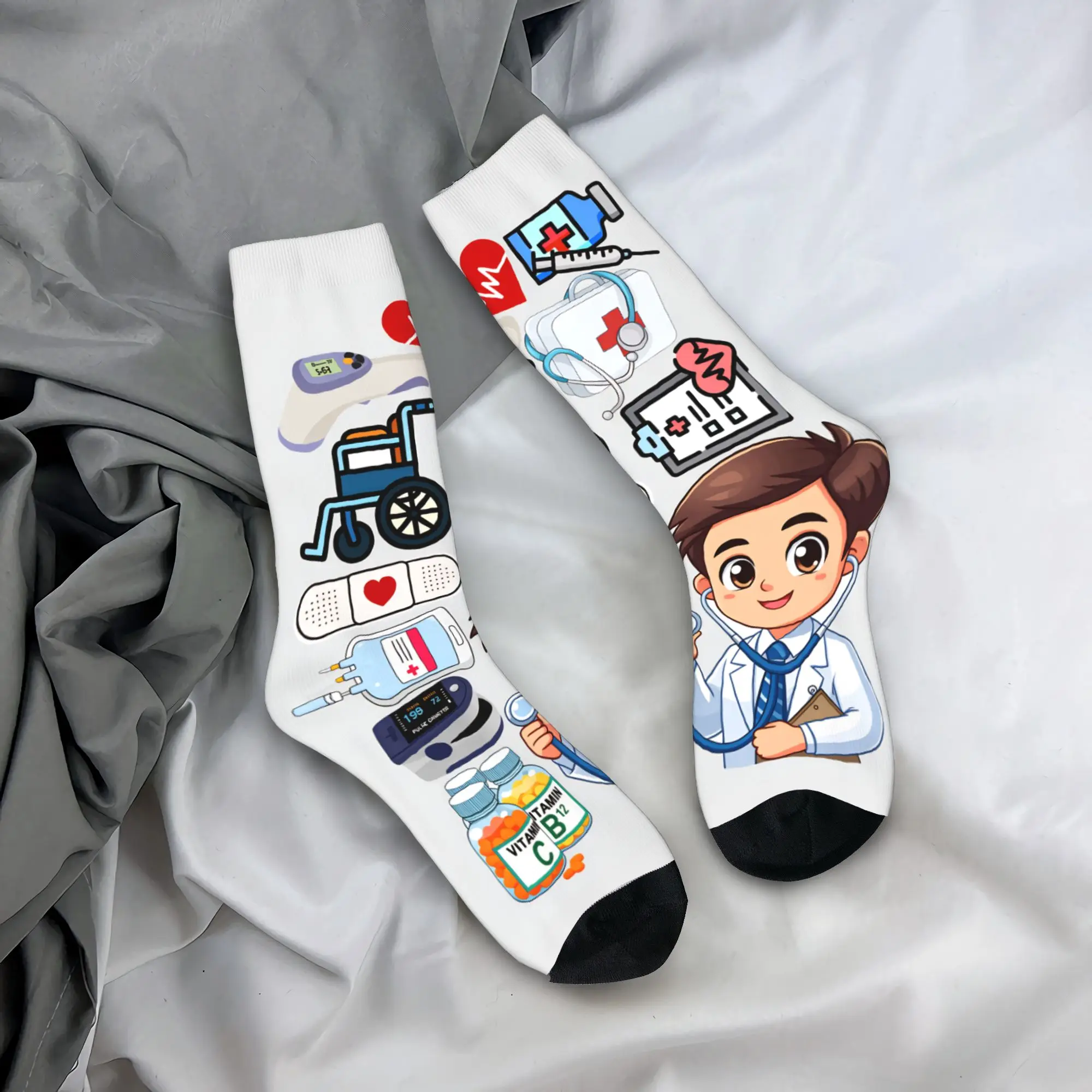 

Медицинские носки для мужчин и женщин, средней мягкости, с рисунком медсестры и стетоскопа, зимние, уличные, нескользящие, подарок