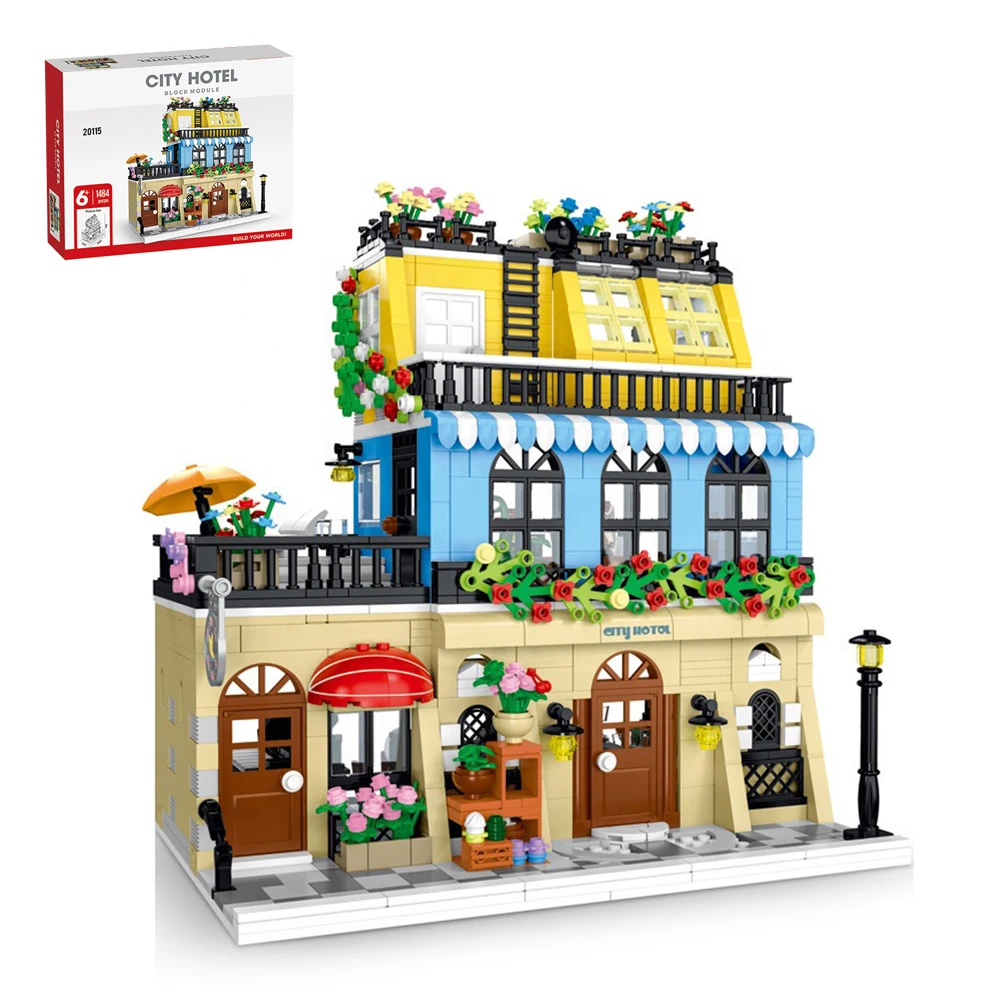 Street Modular Buildings City street view City Hotel Houses Creative Expert 1464 Pieces Building Blocks Brick Puzzle Toys Gift