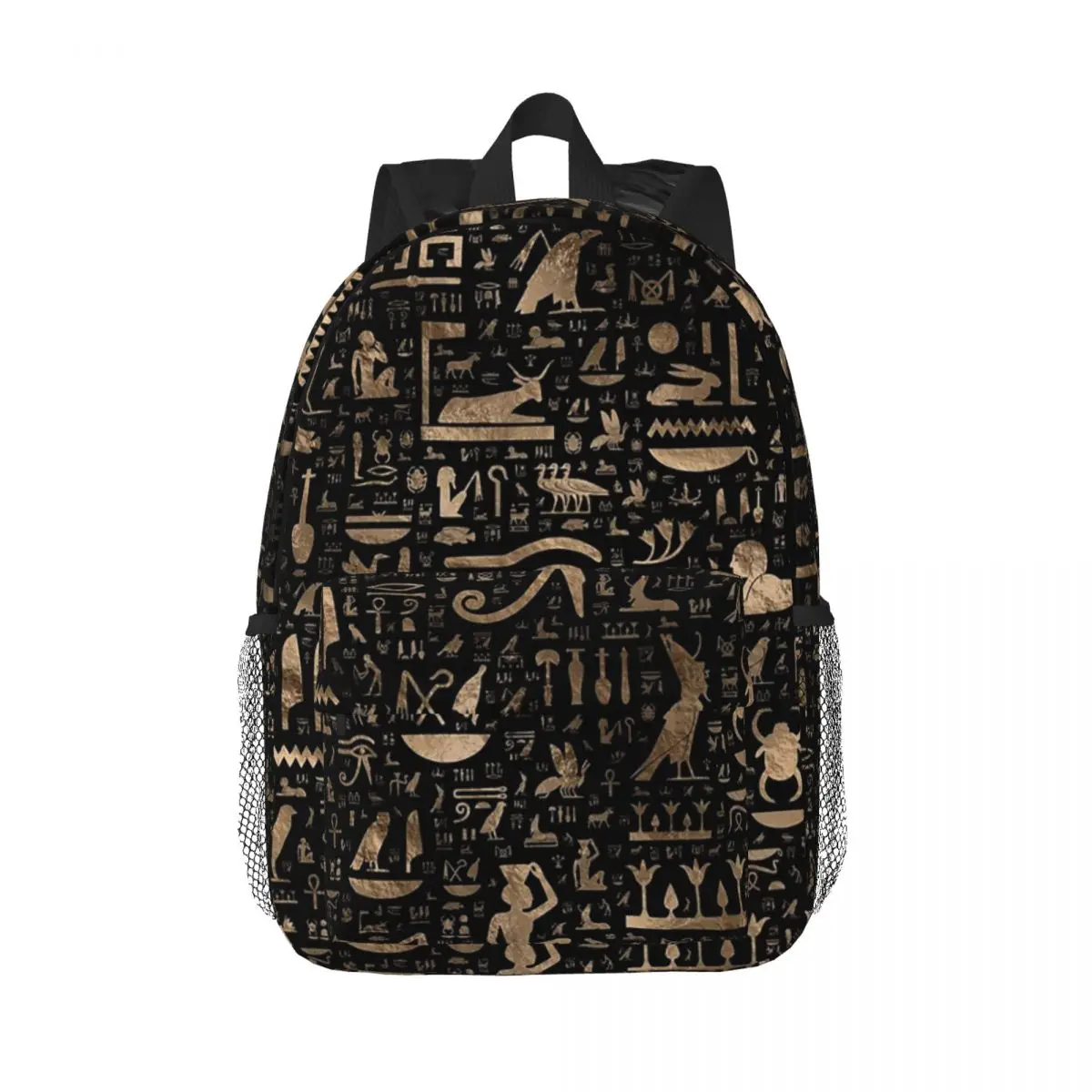 Ancient Egyptian Hieroglyphs - Black And Gold Backpacks Teenager Bookbag Students School Bags Travel Rucksack Shoulder Bag