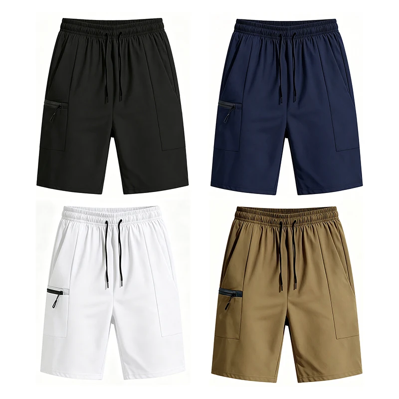 Men Sports Cargo Shorts Summer Elastic Drawstring Waist Loose Fit Zipper Side Pockets Gym Workout Daily Outdoor Street Bottoms view 6