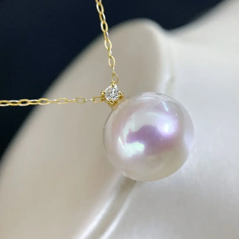 

Fine Jewelry 18K Gold Natural AAAAA+ 7.5-8.5mm Akoya White Pearls with Pink Pendants Necklaces for Women FIne Pearls Pendants