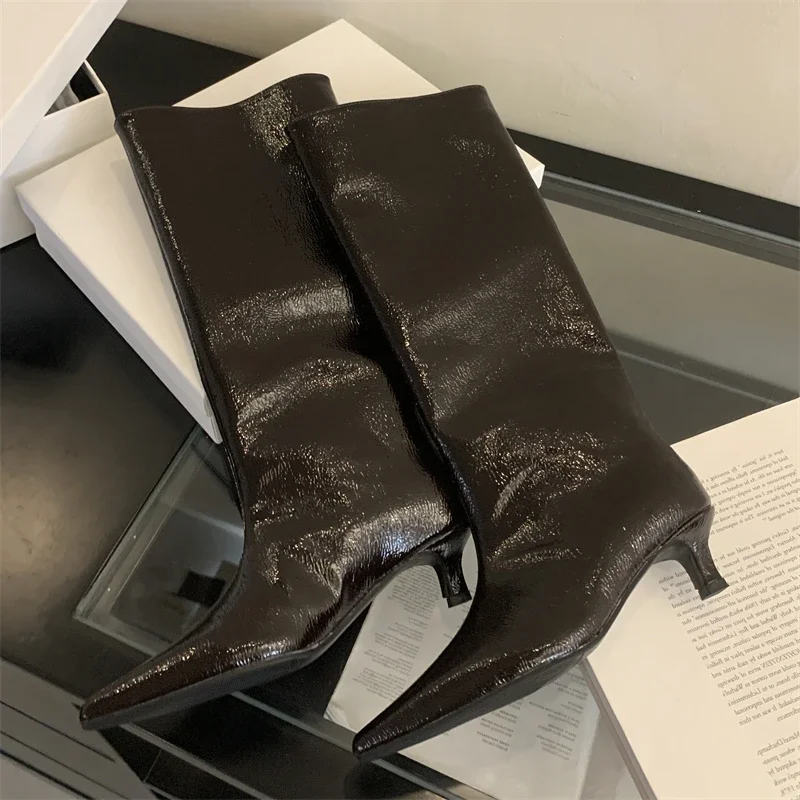 

Осень-зима, уличный стиль, женские сапоги до колена на тонком низком каблуке, пикантная повседневная обувь для вечеринок с острым носком, длинные Botas Mujer