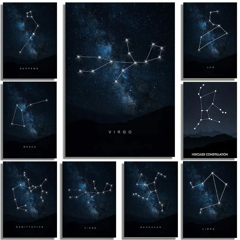 1pc frameless Canvas Painting Fashionable Galaxy Constellations Capricorn Scorpio Cancer Poster Wall Art Pictures Canvas Paintin