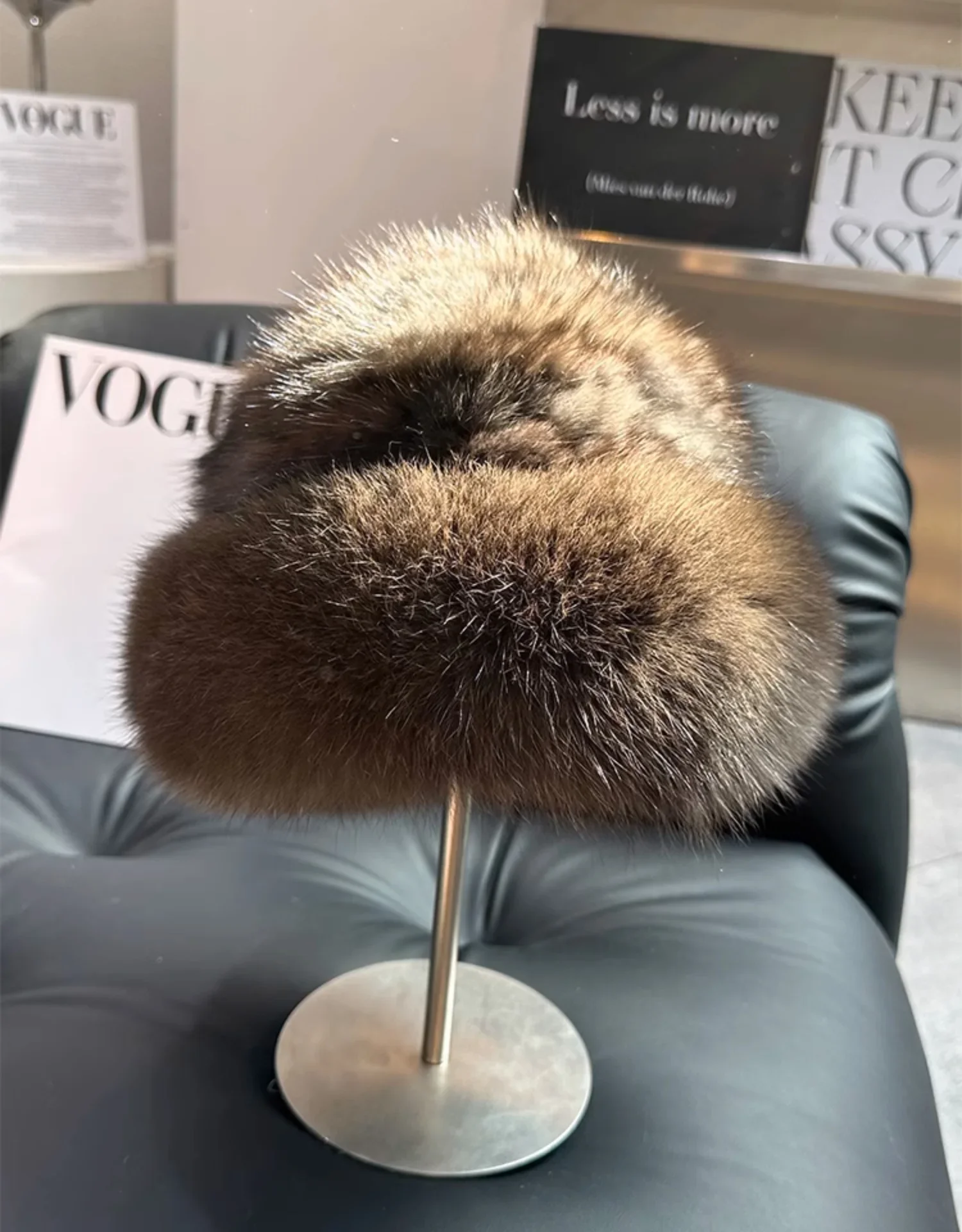 

Sable leather straw hat fox burr edge versatile warm face small ear hat small pot hat top