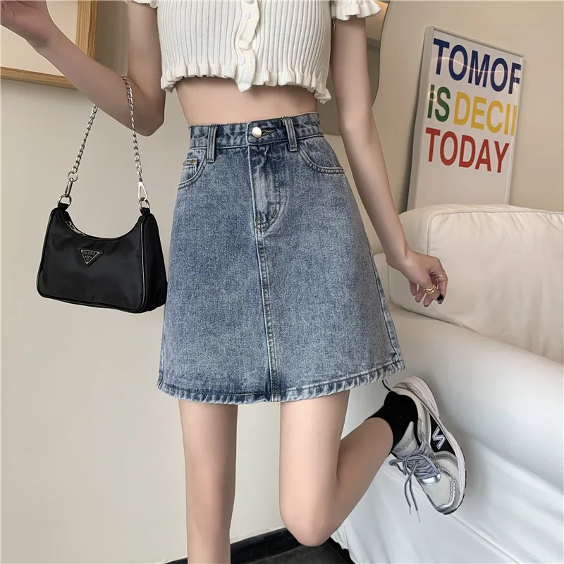 ارتفاع الخصر ألف خط تنورة المرأة الدنيم طالب سليم صالح حجم كبير تنورة Bodycon تنوعا تخفيف بسيط Sle ort تنورة