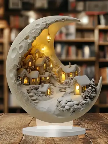 Ornement de bureau pour arbre de noël, maison de lune, bricolage, décoration 2D, signes de joyeux noël en acrylique, Plaque, cadeaux de fête du nouvel an 2026