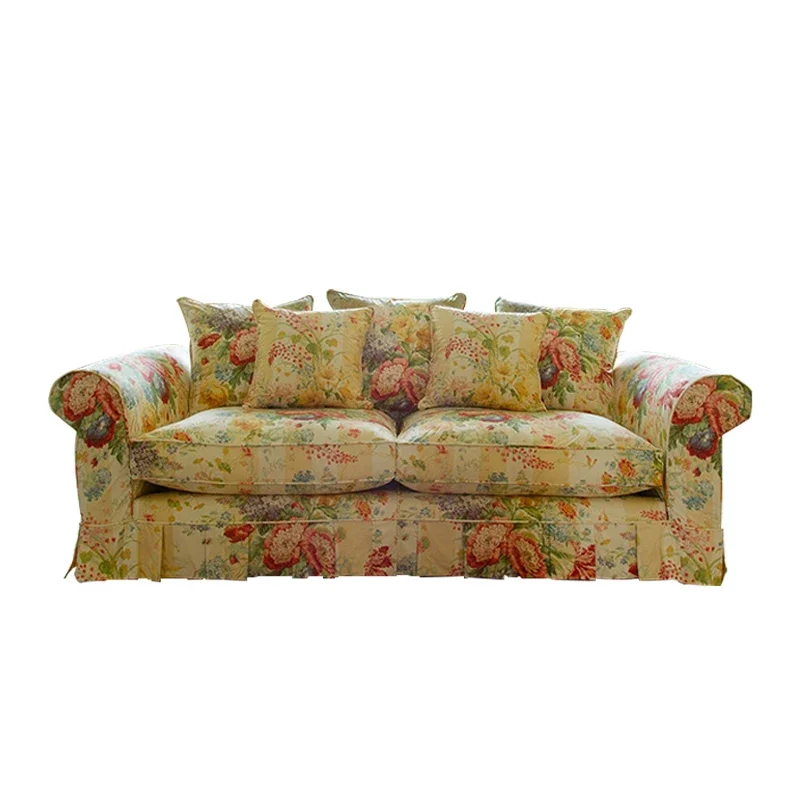 

French medieval fabric sofa B & B pastoral floral sofa American country living room oil painting style three