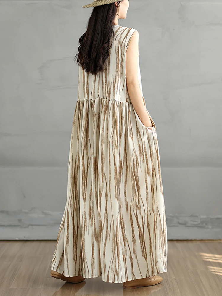 Faionable Loose Floral Print Sweet Vest Dr Summer Slimming Long Dr Cover Belly A-Line Retro Sle Women's Dr