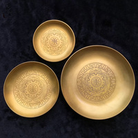 Buddhism Copper Plate 18cm Auspicious Tibetan Brass Engraving Dish Worship For Buddha Fruit Tray Desktop Home Gift Decorative