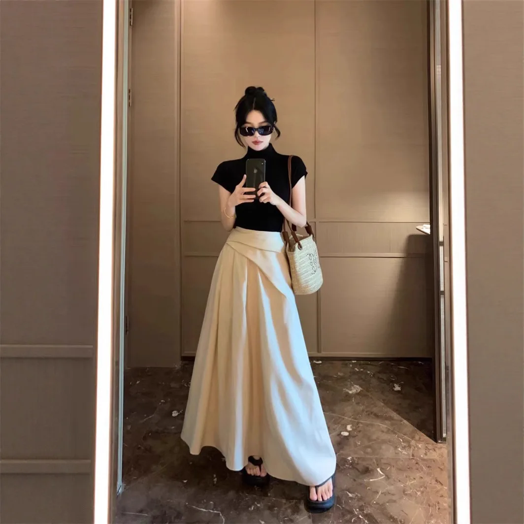plus Size Fashionable High Waist A-Line Midi Skirt for Plump Women Elegant Cover Hip Polyester Fabric Summer Fresh Sweet Style