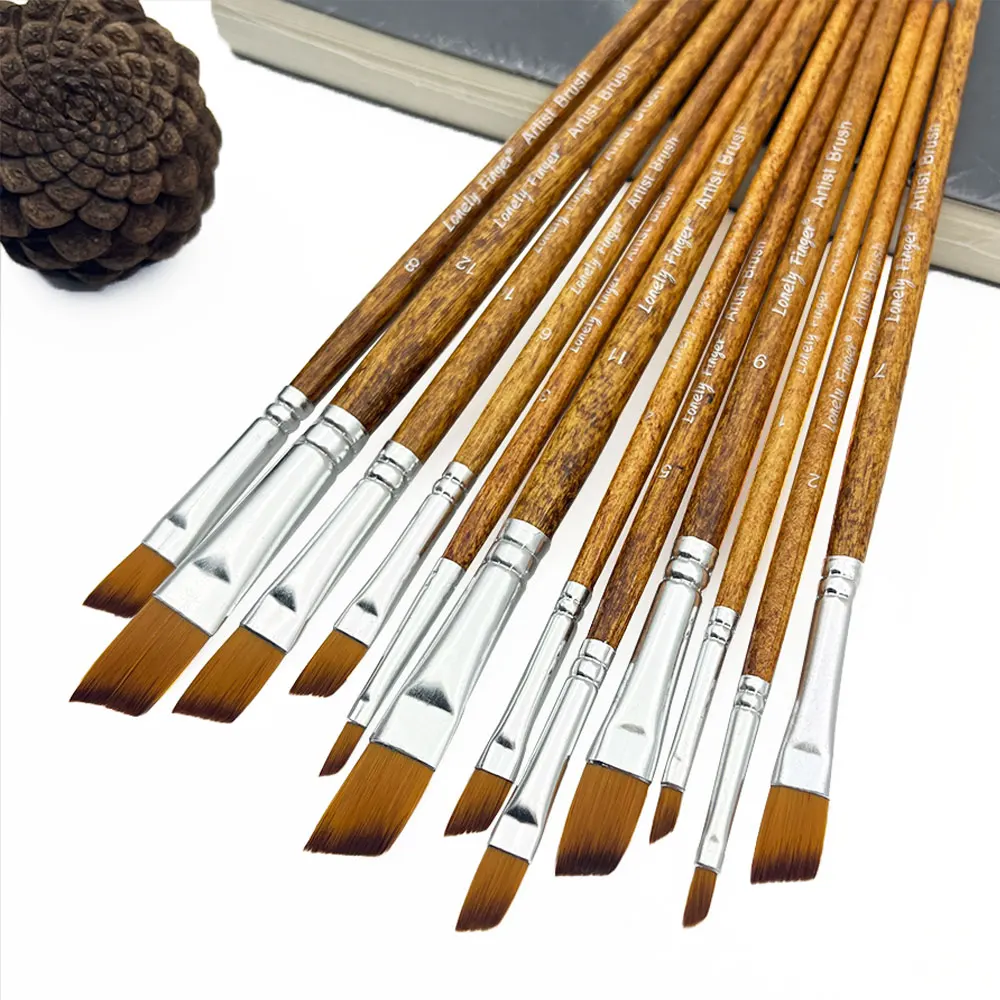 12pcs Angular Paint Brushes Nylon Hair Angled Watercolor Pait Brush Set for Acrylics Watercolors Gouache Inks Oil and Tempera