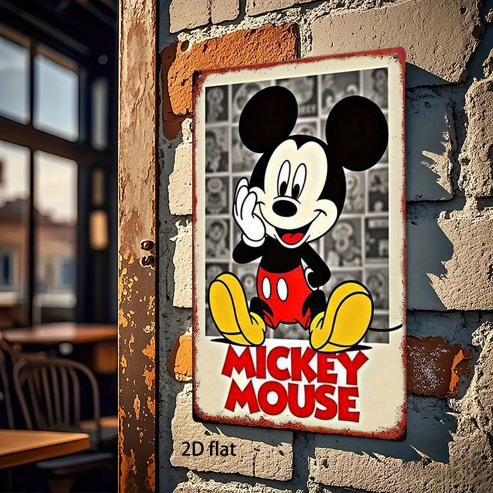 قطعة واحدة من لافتة ديزني المعدنية العتيقة - لوحة فنية جدارية كرتونية ميكي ماوس، 20.32 × 30.48 سم ديكور حديدي ريفي للمنزل، البار، المرآب، النادي، الدقة #5