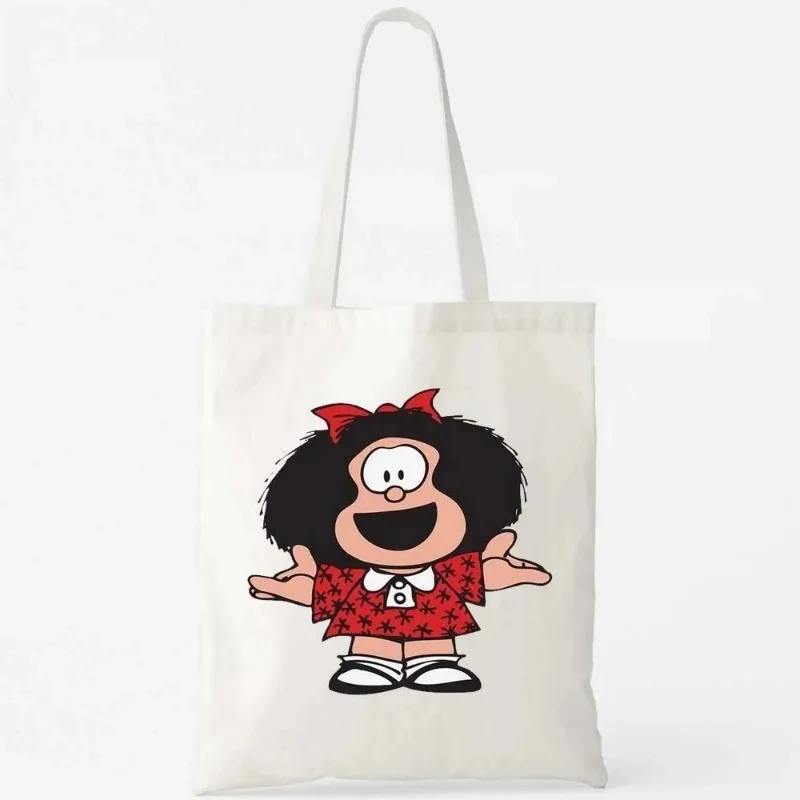 Kawaii Mafalda Retro Anime Girl Canvas Shoulder Bag Reusable Large Capacity Eco-Friendly Fashion Shopping Bag Ladies Handbag