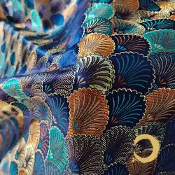 shell brocade satin fabric mouth gold jacquard tablecloth handbook diy tea cushion purse ocean blue fabric silk
