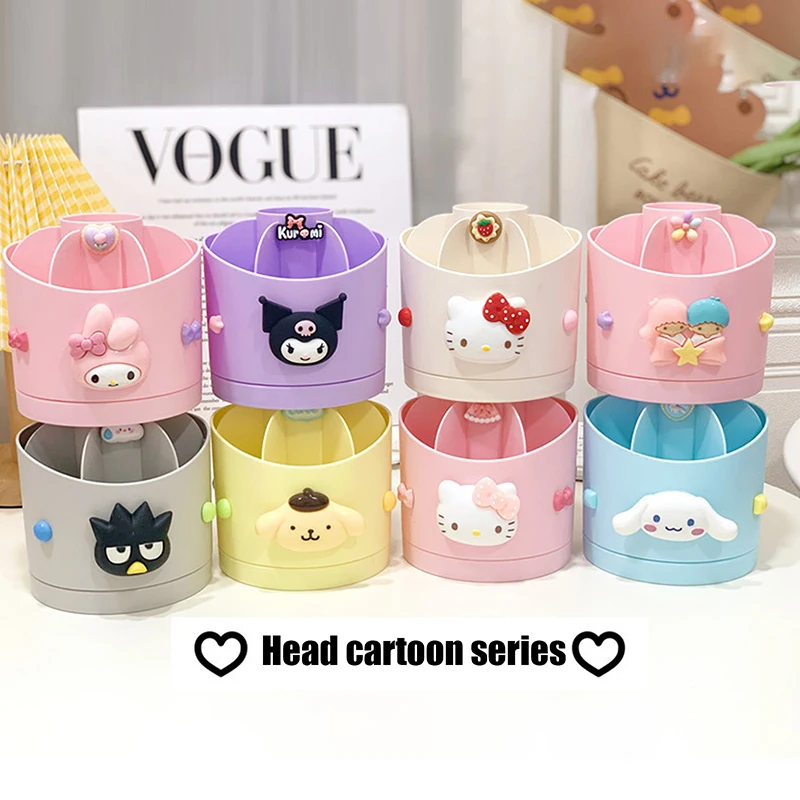 

Kawaii Sanrio Rotatable Pen Holder Cinnamoroll My Melody Kuromi Large Capacity Desk Pencil Storage Box Stationery Organizer