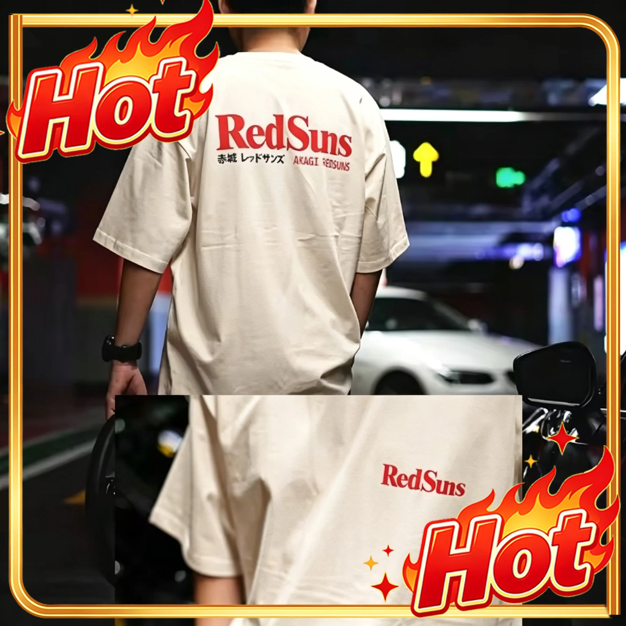 Japanese JDM Modified Initial D Akagi REDSUNS Cotton Short‑sleeved T‑shirt for All Four Seasons 2026 Men T‑shirt Men Youth