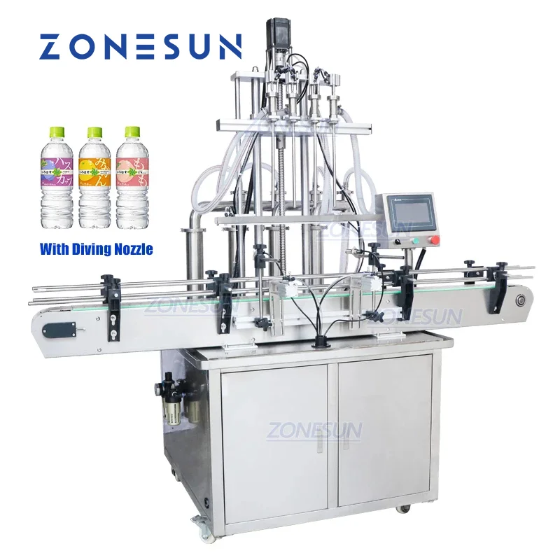 Zonesun-máquina de enchimento, para frascos e sabonetes comestíveis, automática, 4 bicos injetáveis, shampoo, óleo líquido