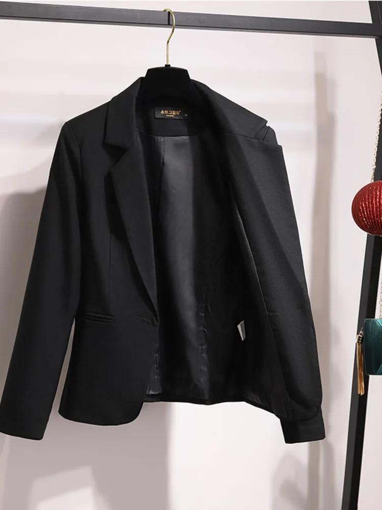 PEONFLY-Blazer preto monocromático feminino, jaqueta casual, manga comprida, casaco solto, senhora do escritório, blazer de botão único, moda, 2020