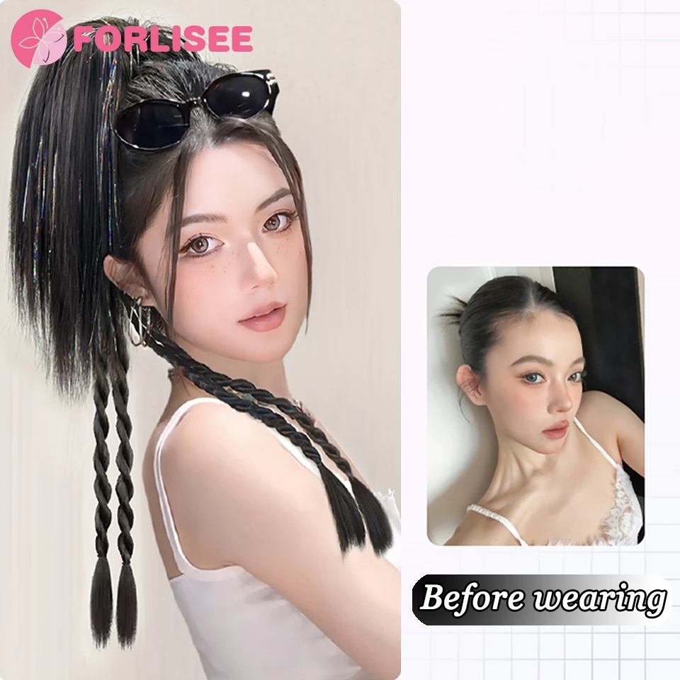 Synthetic Waterfall High Ponytail Wig Increases Hair Volume Claw Clip Braids Suitable For Female Concert Parties Daily Wear